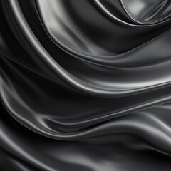 Closeup of rippled black silk fabric. Silver, white, metallic colors, Space for text or image - obrazy, fototapety, plakaty