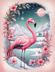 Naklejka premium Winter Care for the Magical Flamingo