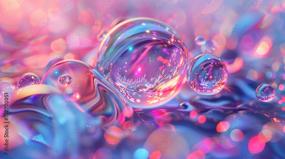 Poster colorful macro soap bubbles in a psychedelic fluid art setting.