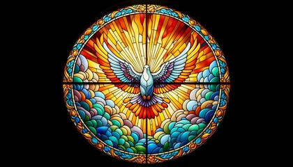 Stained Glass Winged Dove, Holy Spirit Representation