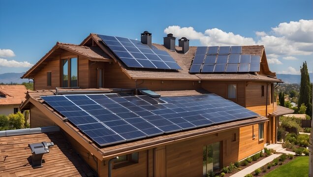 Harnessing the sun's power Solar photovoltaic panels on roofs for green home energy Generative AI