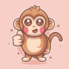 cute monkey animal character mascot with thumb up hand gesture isolated cartoon