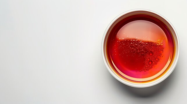 Top view of cocktail sauce in a white bowl isolated in a white backdrop with a big space for text or product, Generative AI.