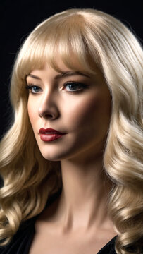 Portrait of a beautiful blonde woman with long hair on a black background