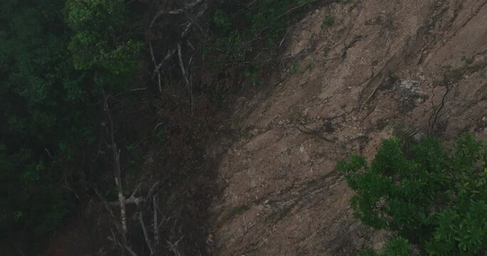 Aerial footage of landslide forest mountain landscape