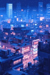 Fototapeta na wymiar Cyberpunk city background in pixel art style. 