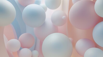 Spherical shapes in pastel shades forming an abstract art installation on a bedroom wall