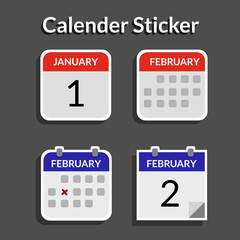 Set of vector style calendar Stickers with various shapes and with a school theme