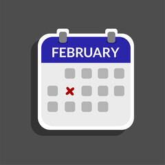 Vector style calendar sticker with school theme showing the month of February