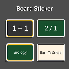 A collection of various types of chalkboard stickers with a vector theme style, suitable for children's theme designs