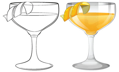Vector illustration of a cocktail glass with lemon.