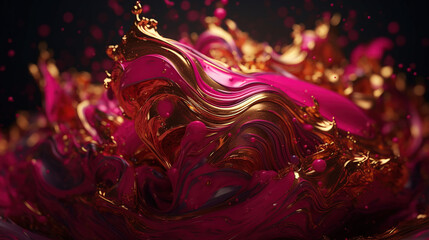 Beautiful Magenta and Pink Paint Swirls with Gold Glitter