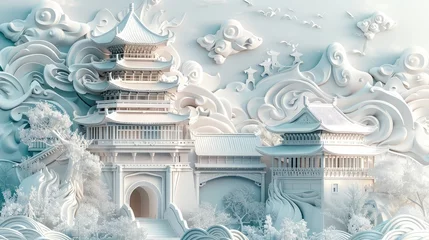 Fototapeten white background, clouds and Chinese architecture  © jamrut
