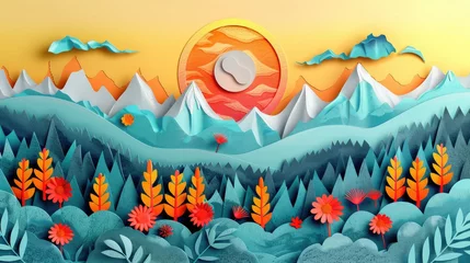 Rideaux occultants Destinations nice landscape in a playful and colorful 2d illustration style paper art