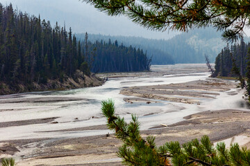 course of the Athabasca River between the canadian rocky mountains