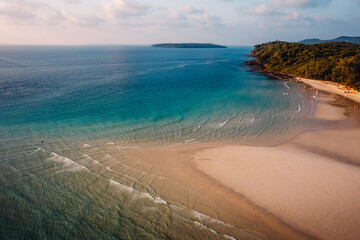 Sandy beach on the island and high angle island in the evening,Summer travel
