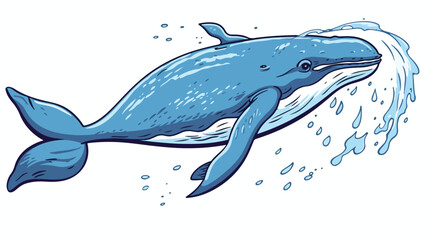Naklejka premium Freehand retro cartoon whale spouting water freehand