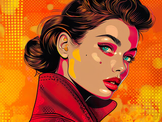 Elegant Woman in Pop Art Style with Bun Hairstyle
