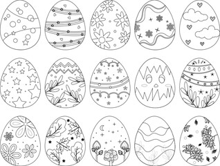 hand drawn black line vector easter eggs collection element decoration cartoon style