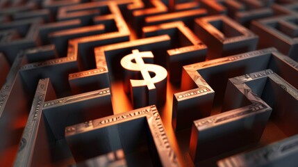 A maze with a dollar sign at the end illustrating the complex and potentially financially valuable process of navigating legal protection for personal intellectual property.