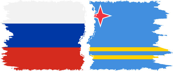 Aruba and Russia grunge flags connection vector