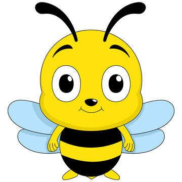 illustration of a doodle cartoon animal logo, cute fat bee with mini wings with a smiley face