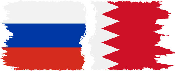 Bahrain and Russia grunge flags connection vector