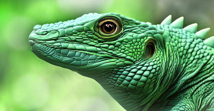 green dragon lizard on natural background created with generative ai technology. High quality illustration