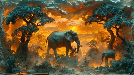 layered paper art elephant