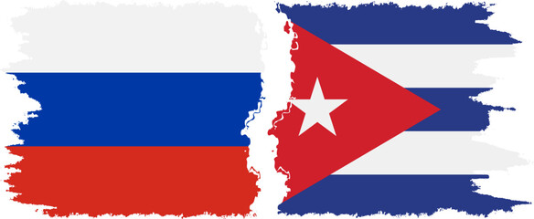 Cuba and Russia grunge flags connection vector