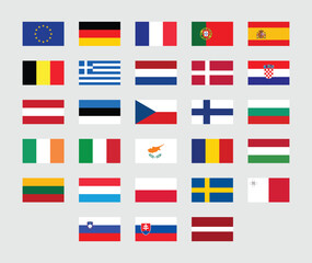 
Flat illustration of All European Union country national flags. set of European Union country flags. 