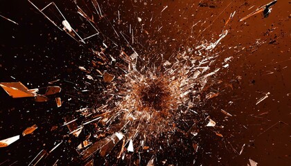 割れたガラス片　茶色　黒背景