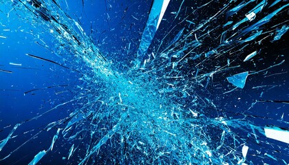 割れたガラス片　青　黒背景