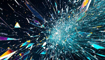 割れたガラス片　青　黒背景