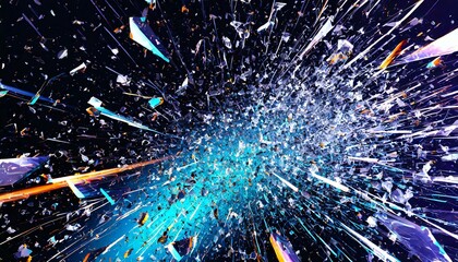 割れたガラス片　青　黒背景