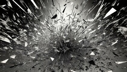 割れたガラス片　モノクロ