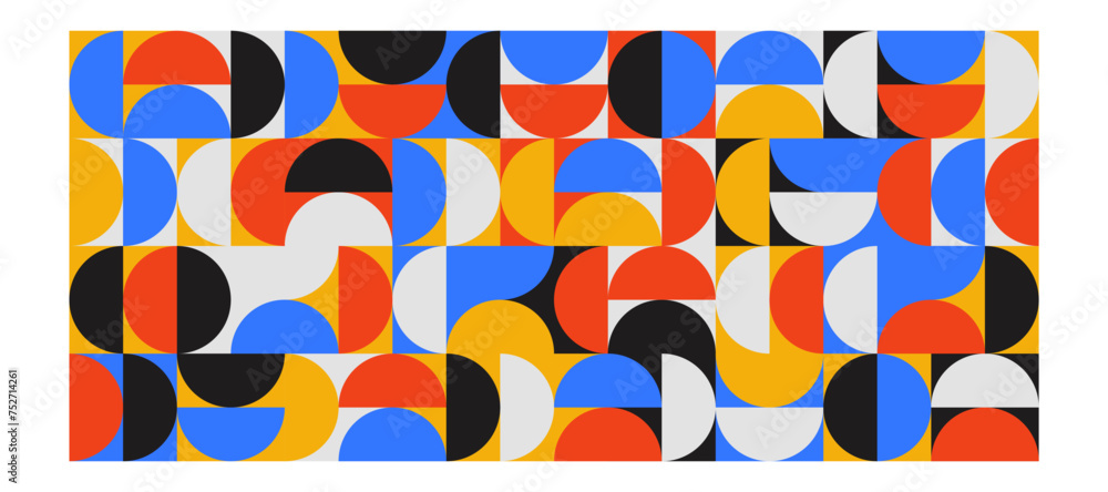Poster bright semicircle seamless pattern. abstract geometric half circle in square background. colorful sw