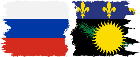 Guadeloupe and Russia grunge flags connection vector