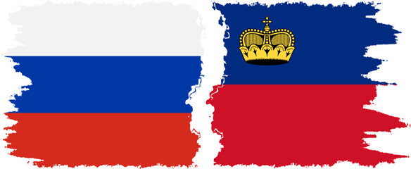 Liechtenstein and Russia grunge flags connection vector