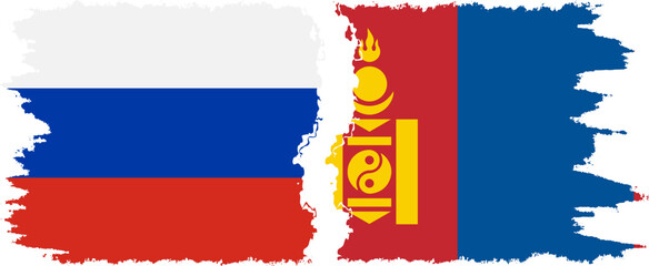 Mongolia and Russia grunge flags connection vector