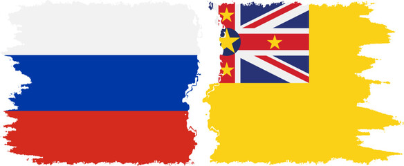 Niue and Russia grunge flags connection vector
