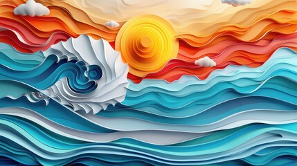 3d papercuts traditional argentinian sun, beach - obrazy, fototapety, plakaty