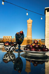 Dishes with figs in Bukhara, Uzbekistan