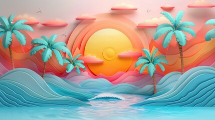 3d papercuts traditional argentinian sun, beach - obrazy, fototapety, plakaty