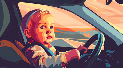 baby in car vector