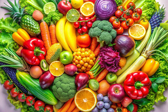 Healthy Eating: A colorful image of fresh fruits and vegetables arranged in a visually appealing manner, promoting the concept of healthy eating and nutrition.