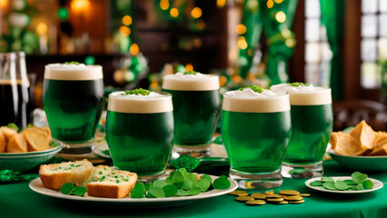 Obraz na płótnie Canvas St. Patrick’s Day Festive Table: Green Delights and Golden Treats..