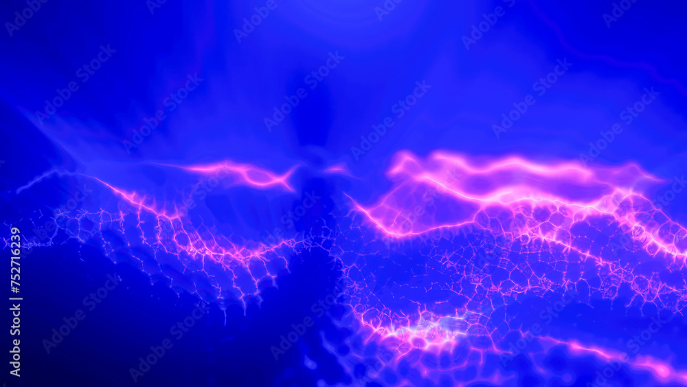 Poster purple energy magic digital high tech waves with light rays lines and energy particles. abstract bac