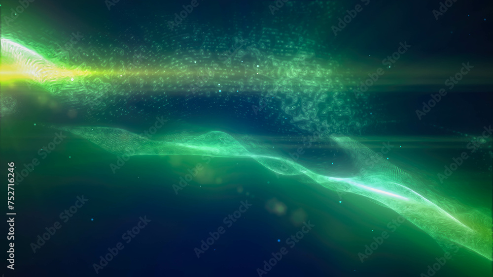 Aufkleber green energy glowing magic waves high-tech digital iridescent liquid plasma with light rays lines an