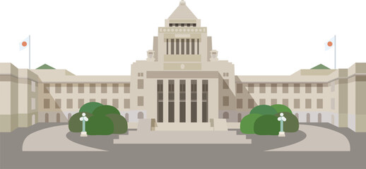 国会議事堂と国会前庭のベクターイラスト 
